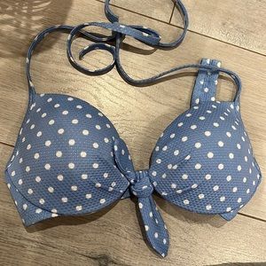 Blue polkadot bikini top